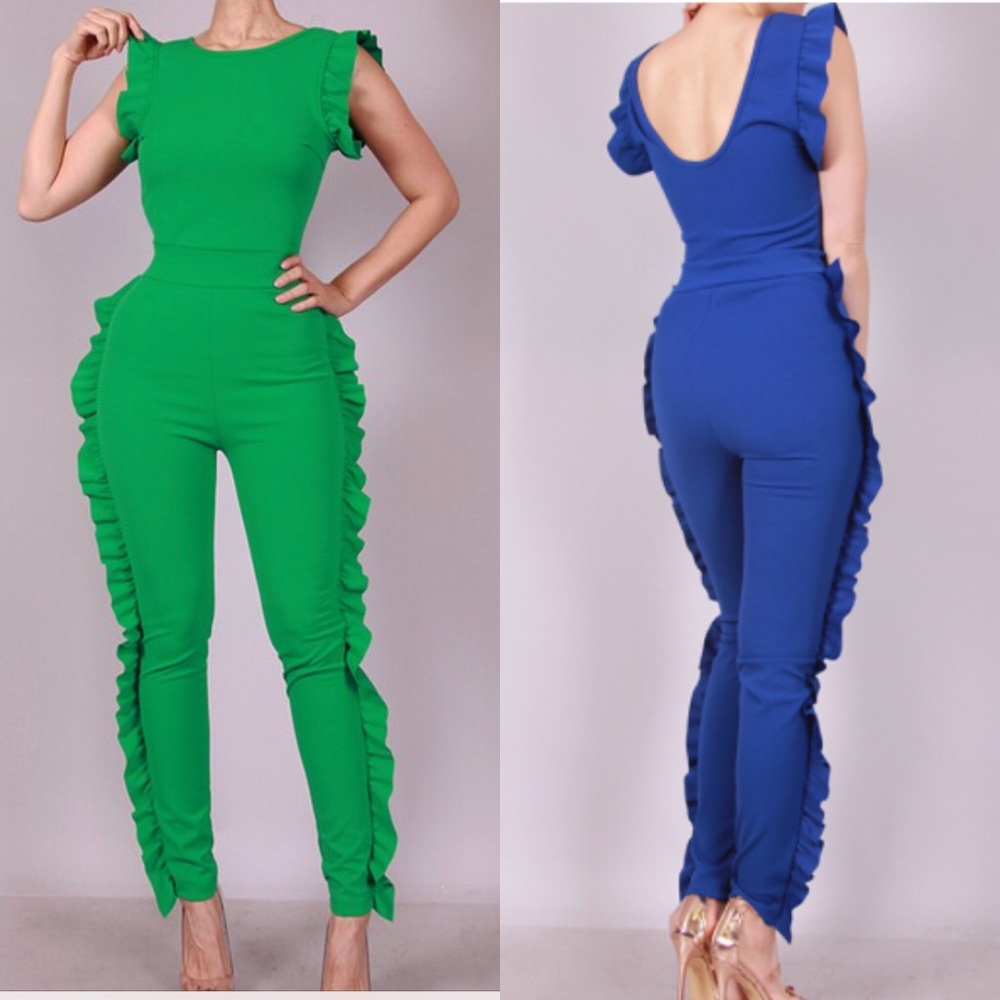 Green Ruffled Detailed jumpsuit